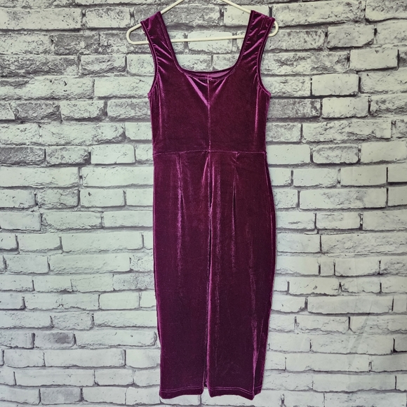 Purple Velvet Sleeveless Midi Dress With Slit - M - Picture 2 of 6